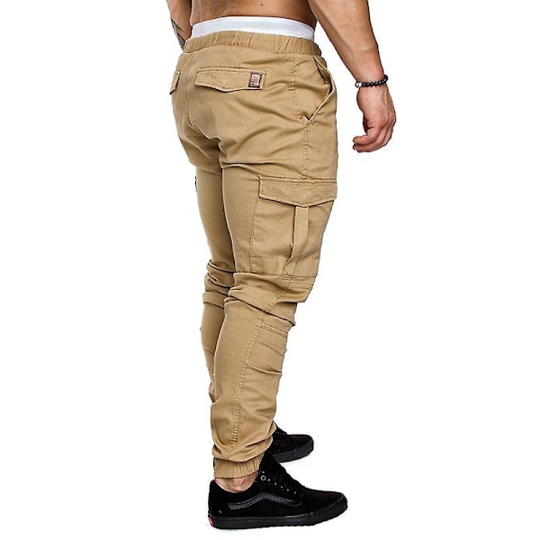 Enfärgade joggingbyxor med dragsko för män Khaki L