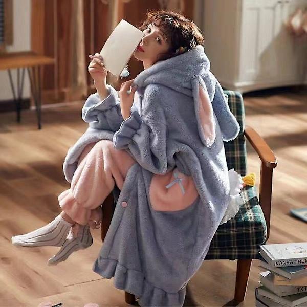 Söta Bunny Ears Öppen Front Plysch Hooded Pyjamas Set M
