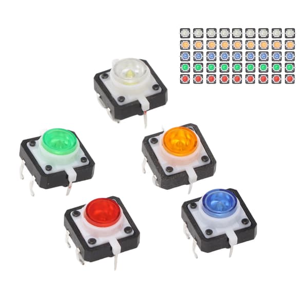 50 stk. Mini Momentan Trykknap Rød Gul Blå Grøn Hvid LED Taktil DC 12V