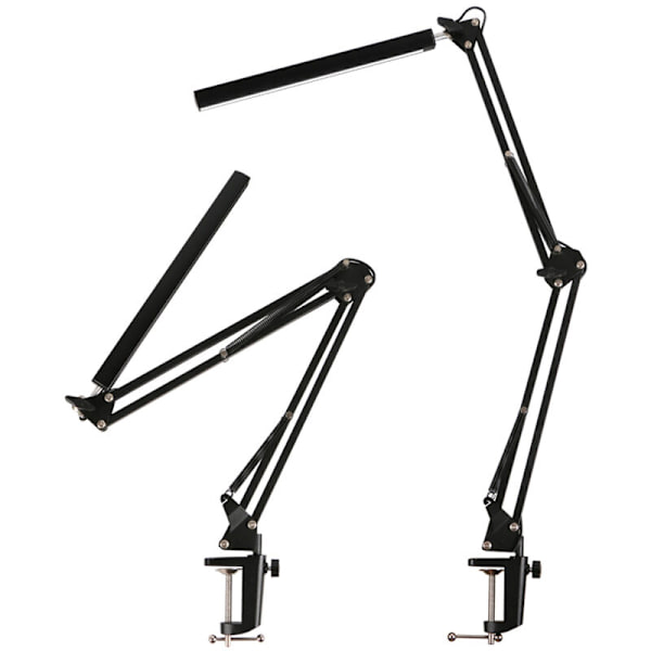 12W-svart LED-bordslampa med lång arm Vikbar läsklämma Skrivbordslampa，Lämplig för sovsalar, sovrum, personliga utrymmen