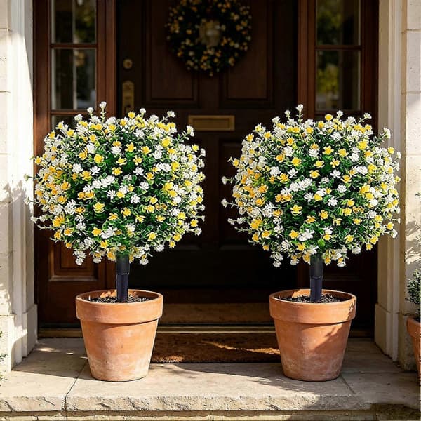 UV-resistent kunstig kamelia-topiary – med pæl – til hoveddør og veranda, ny 2026 White 1pc