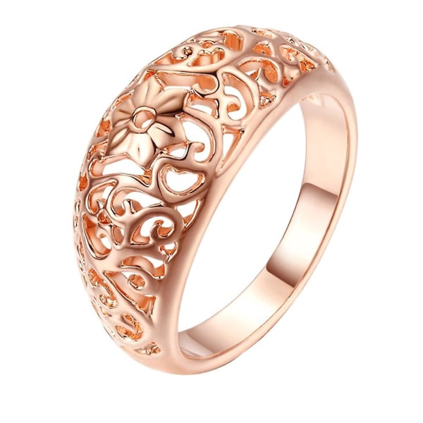 Mode Kvinnor Hollow Flower Band Handgjorda Finger Ring Förlovningssmycken Deor Rose Gold US 8