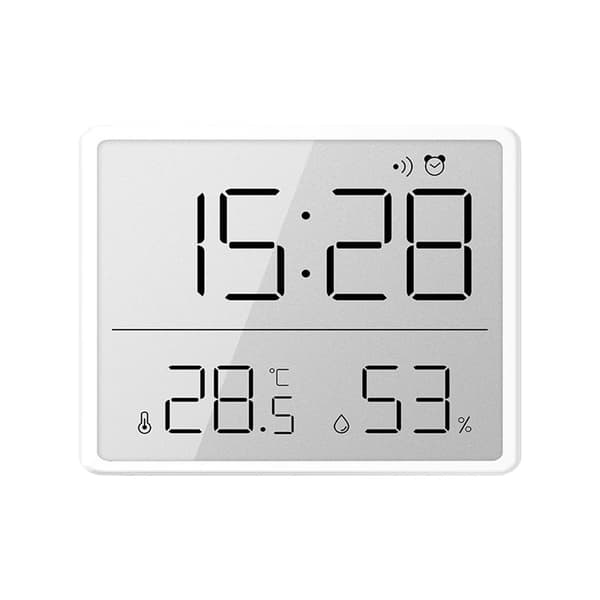 Digital väckarklocka med LCD-skärm Temperatur Luftfuktighetsdisplay för Hem Sovrum Kontor Vit 8218
