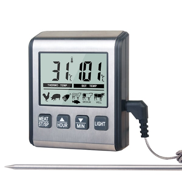 Digital kötttermometer Sötmat Rökare BBQ Matlagningstermometer för grillugnsstekning med smart kökstimerläge och bakgrundsbelysning