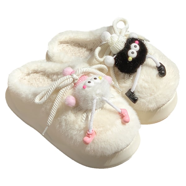 Syksyn ja talven puuvillaiset tossut - ins-tyyliset söpöt piirretty pienet hiilipallotossut sisätiloihin kotiin lämpimät liukumattomat plushiset tossut white 40-41