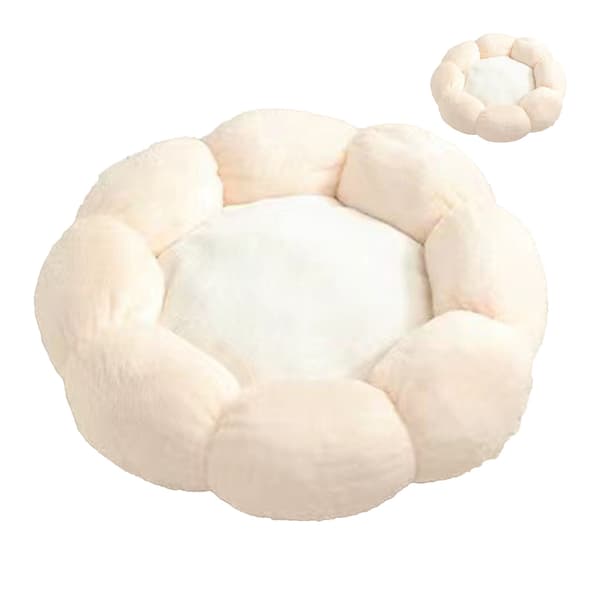 Myk rund blomsterseng lys rosa hvit 55cm 21.7in for hunder katter under 9kg 19.8lb