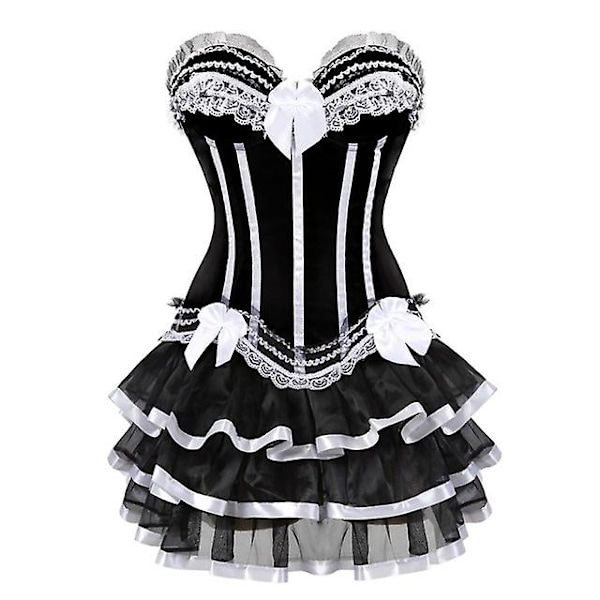 S-6xl naisten seksikäs korsetti, korsetti ja set Black White M