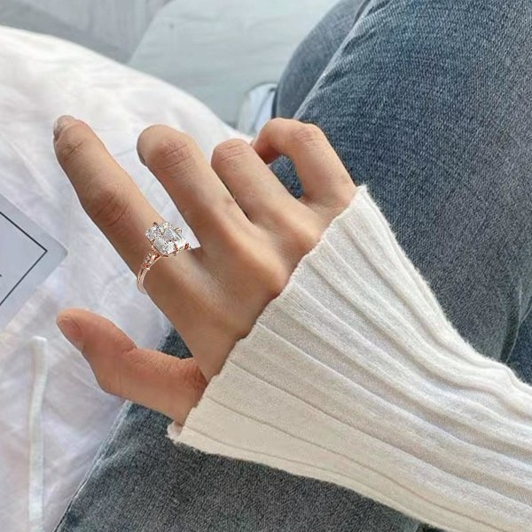 Klassiska kvinnor Ring Rose Gold Inläggningar Faux Crystal Finger Ring Smycken Tillbehör US 7