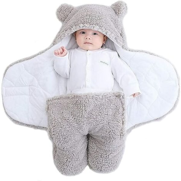 Unisex baby-svøbtæppe, børnepasnings-græstaske, svøbe-sovepose med hætte Nyfødt-grå-S(0-3 måneder)