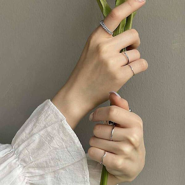 Ring Set Vintage Silverfärgad Modesmycken B2568 202