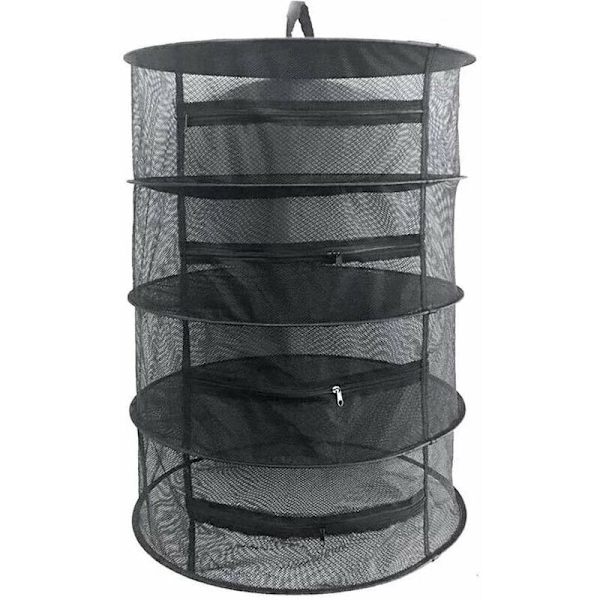 Net urtetørrer 4 lag urtetørrer sort mesh hængende tørrestativ med lynlås, diameter 60 cm
