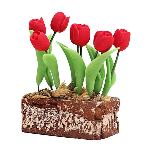 Miniature tulipan Realistisk gør-det-selv-harpiks Håndværk Højsimulering Tilbehør 1:12 Dukkehus Scene Ornament Rød Blomstermodel til skrivebord