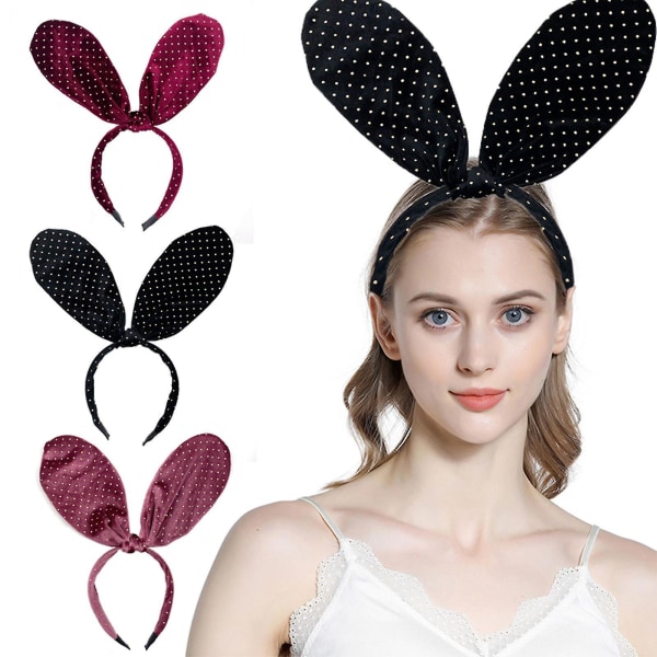 Lolita Polka Dot Bunny Ears Pannband Pre-tie Hårband Påskfest Hårdekor Wine red