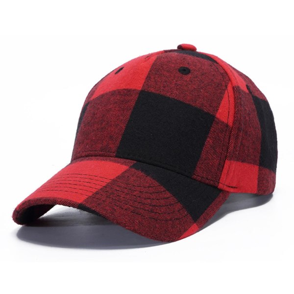 Plaidprint baseballkasket Justerbar blød bomuld Klassisk mode sort og rød ternet K363
