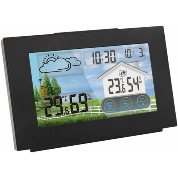 Digital väderstation med utomhussensor, trådlös väckarklocka, LCD-färgskärm, USB laddningsport, väckarklocka, vi