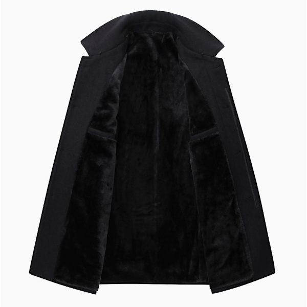 Fars efterår og vinter mellemlange tykke uldne frakke Black 4XL
