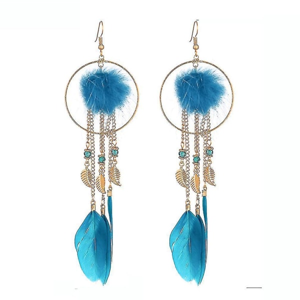 pitkät korvakorut 3d turkispallo höyhen hapsu sininen metalliseos opaali korvatipat häihin