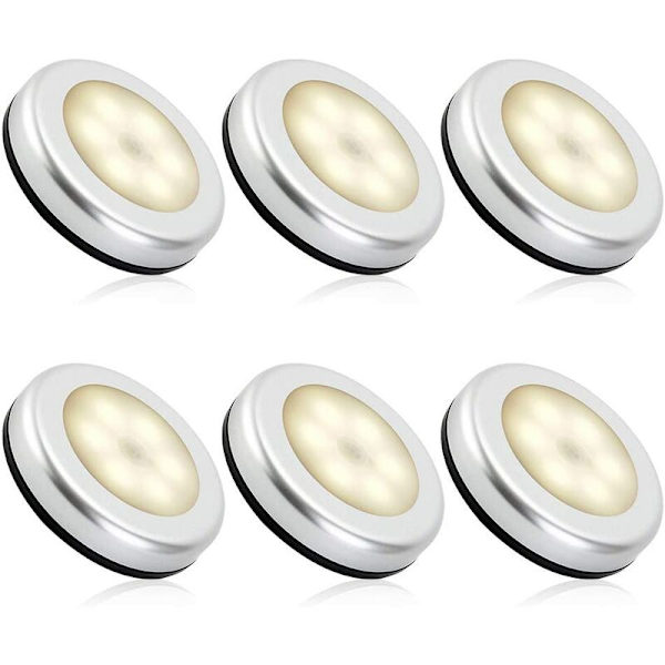 6st varmvit sensor nattljus, LED-belysning, skåp, garderob, hall, barnrum automatisk på/av 3M lim