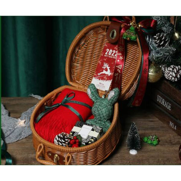 Förvaringskorg, naturligt trä för jul- eller festdekoration, bärbar presentförpackning i rotting, 22*20*12 cm