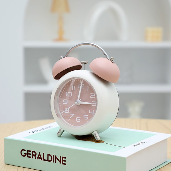Metal Mekanisk Klokke til Børn Studerende Digital Silent Night Light Stue Soveværelse Skrivebordsur, Pink, 9 * 5 * 12,5 cm,