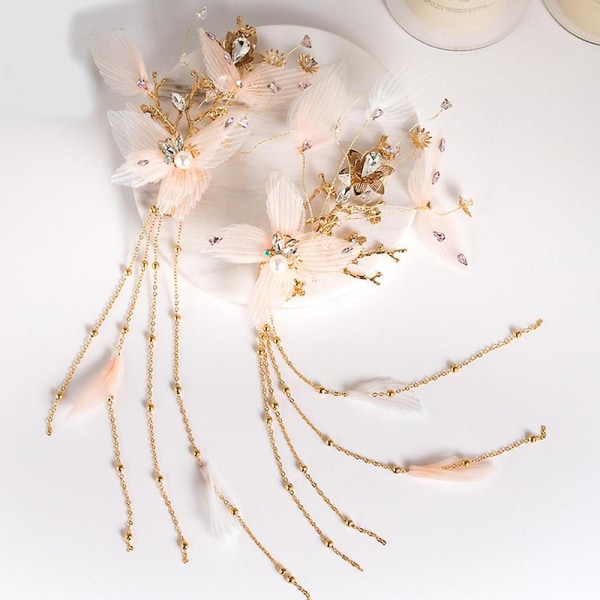 Net Crystal Pearl Hiusneula Päähine Kampa Takakampa Hiustarvikkeet Morsiushäähiusten koristelu Pink