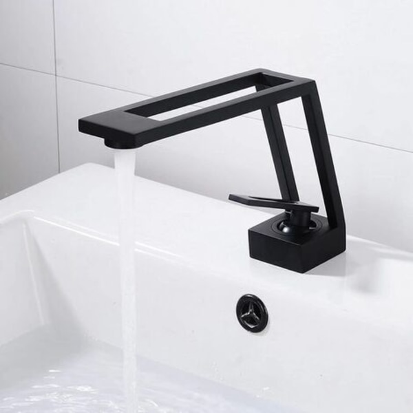 Badeværelses vandhane med enkelt håndtag, moderne håndvask armatur, kreativt design håndvask vandhaner, mat sort, keramisk ventil, kold & H