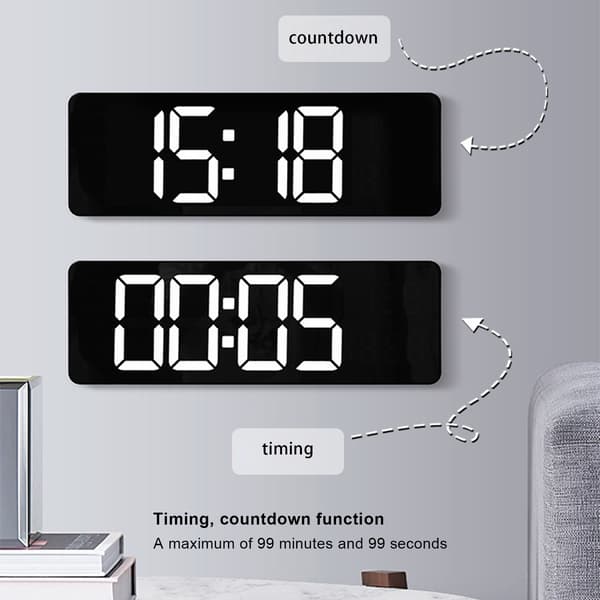 Stor Väggklocka med LED-Display Fjärrkontroll Vardagsrum Funktionell Klocka