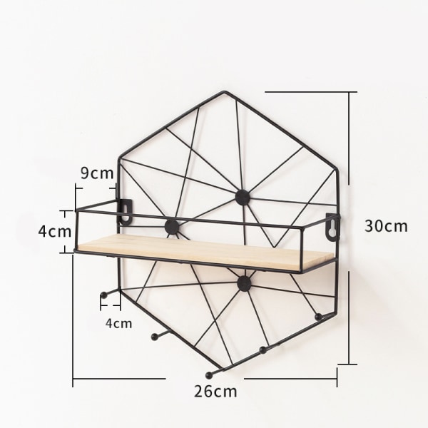 Hexagon Hängande No-Perforation Vägghylla - Svart 26*9*30cm