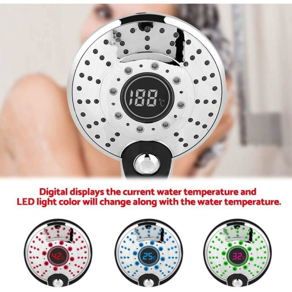 Digital display Duschhuvud, handdusch 3 färger LED duschfilter med temperaturkontroll 30 % vattenbesparande badkar Sh