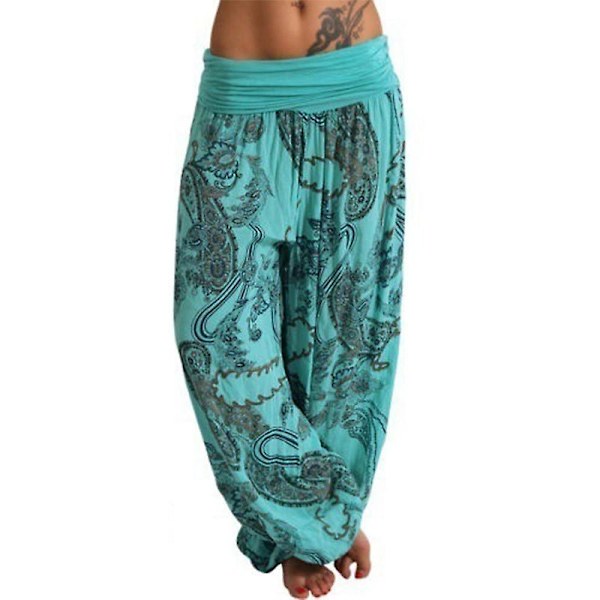 Boho lösa yogabyxor för kvinnor Green XL