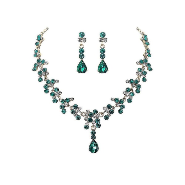 1 sæt moderigtigt halskæde og øreringe sæt brud strass smykker brudekjole tilbehør til kvinder kvinde (grøn)