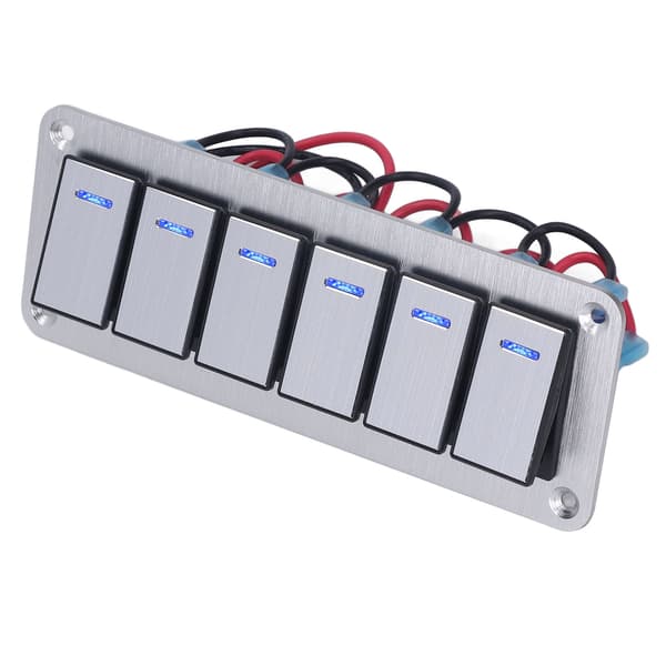 Vippebryterpanel 6 Gang Vanntett 5 Pins Bilstrømbryter 12V 24V Blå LED