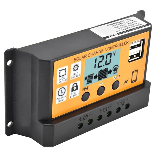 Smart Solpanel PWM Laddningsregulator Dubbel USB 12V 24V 20A 3-stegs