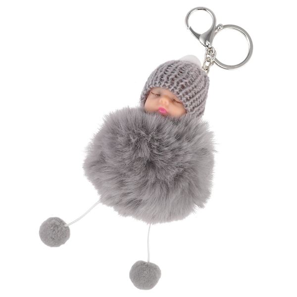 Hiuspallo-avaimenperä nukke Hiuspallo-avaimenperä Nukkuva baby Hiuspallo-avaimenperä riipus vaaleanharmaa