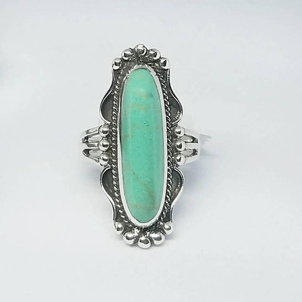Vintage Finger Decor Pitkät turkoosi Sormus Naisten Hääkihlautumiskorut US 7 Turquoise