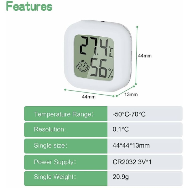 Hem Mini Hygrometer termometer för inomhusbruk (2st Vit+Grön+Blå(Celsius))