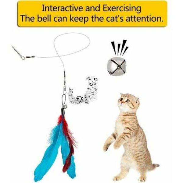 12 STK Cat Feather Legetøj, Stick Toy Cat Fiskestang med 2 STK Interaktiv tilbagetrækkelig stang, 10 STK Erstatningsfjer med