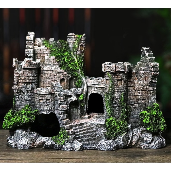 Akvarium harpiks dekoration (gammelt slot, 18*7,5*13,5 cm),