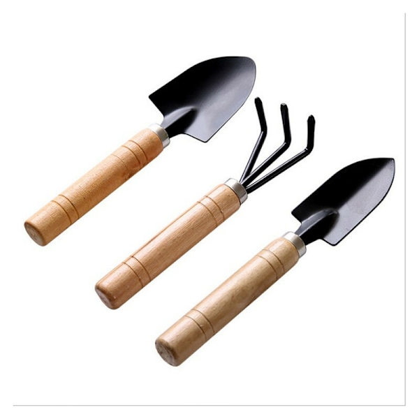 3-osainen set - Pienoispuutarhaharava, lastalla ja lapio - taimeille, bonsai-kasveille, mehikasveille, yrteille, terraarioille ja istutuksille - Puinen H
