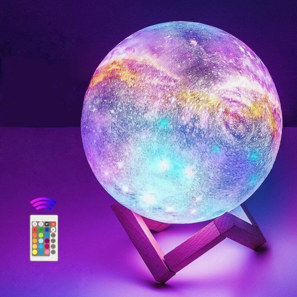 3D månlampa, 16 färger LED-ljus Månutrymmeslampa 15 cm diameter, USB uppladdningsbar med fjärrkontroll Nattlampa för säng