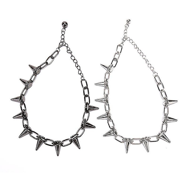 Ny Spike Rivet Punk Halskæde Goth Rock Biker Link Chain Choker smykker Hfmqv Silver