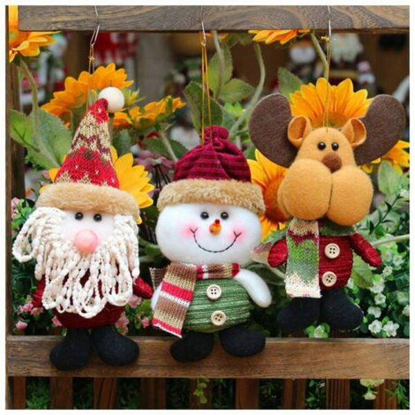 Paket med 3 julprydnader Julgransdörrhängare Dekorationshänge Tillbehör Älg Snögubbe Jultomten Juldekorationer