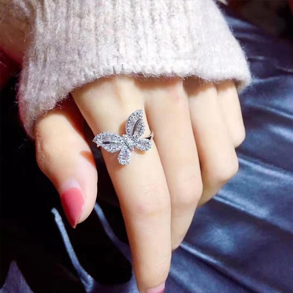 Vintage Kvinnor Cubic Zirconia Inlagd Butterfly Finger Ring Party Smycken Present US 8 KYRA0961