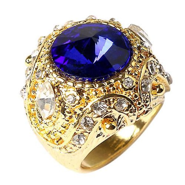 Herre vintage luksus, stor harpiks krone guldbelagt legeringsring smykker størrelse 7-10 18 Blue 18