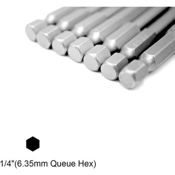 8 kpl 50 mm 6,35 mm (1/4") kuusiovarsi S2 magneettinen teräs kuusioohjain