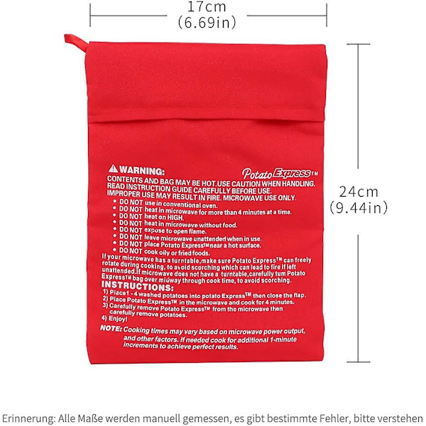 4 kpl perunapussi Mikroaaltoperunapussi Perunapussi Pestävä Uudelleenkäytettävä mikroaaltouuniin Punainen