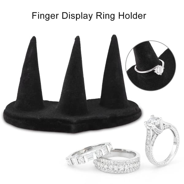 Sort Fløjl 3 Finger Ring Display Holder Smykke Organizer