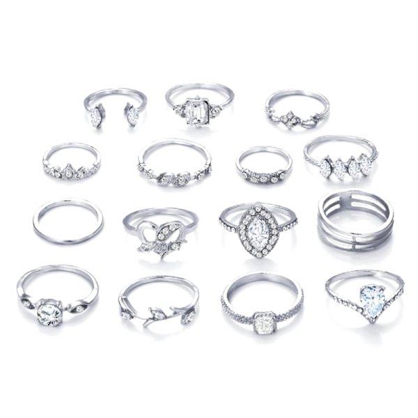 15 st/ set Kvinnor Bohemian Rhinestone Stapelbara fingerringar Smycken Present för dagligt bruk