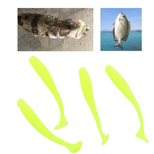 50 stk. 5 cm bløde plastikfiskelokker Grub Tail Baits Tackle Tilbehør Gul