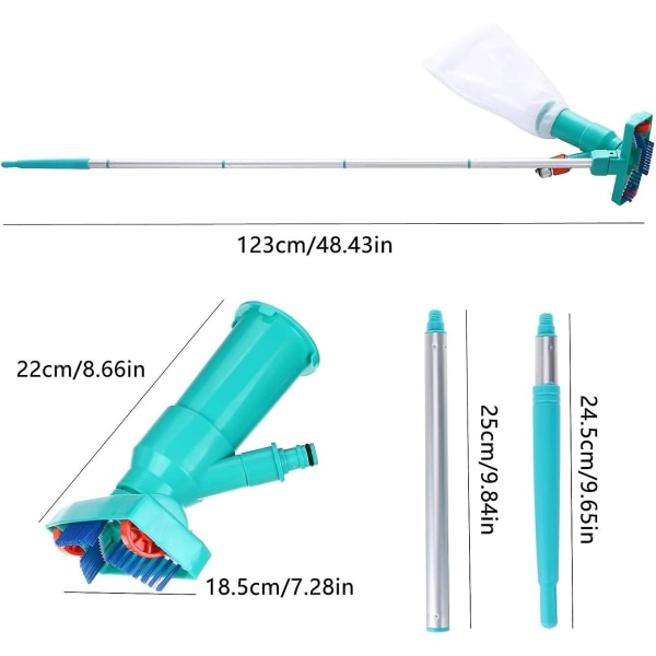 Pool Jet -pölynimuri, kannettava allaspölynimuri 5-napaisella osalla, harjalla ja suodatinpussilla Foun uima-altaan lammen huoltoon ja puhdistukseen